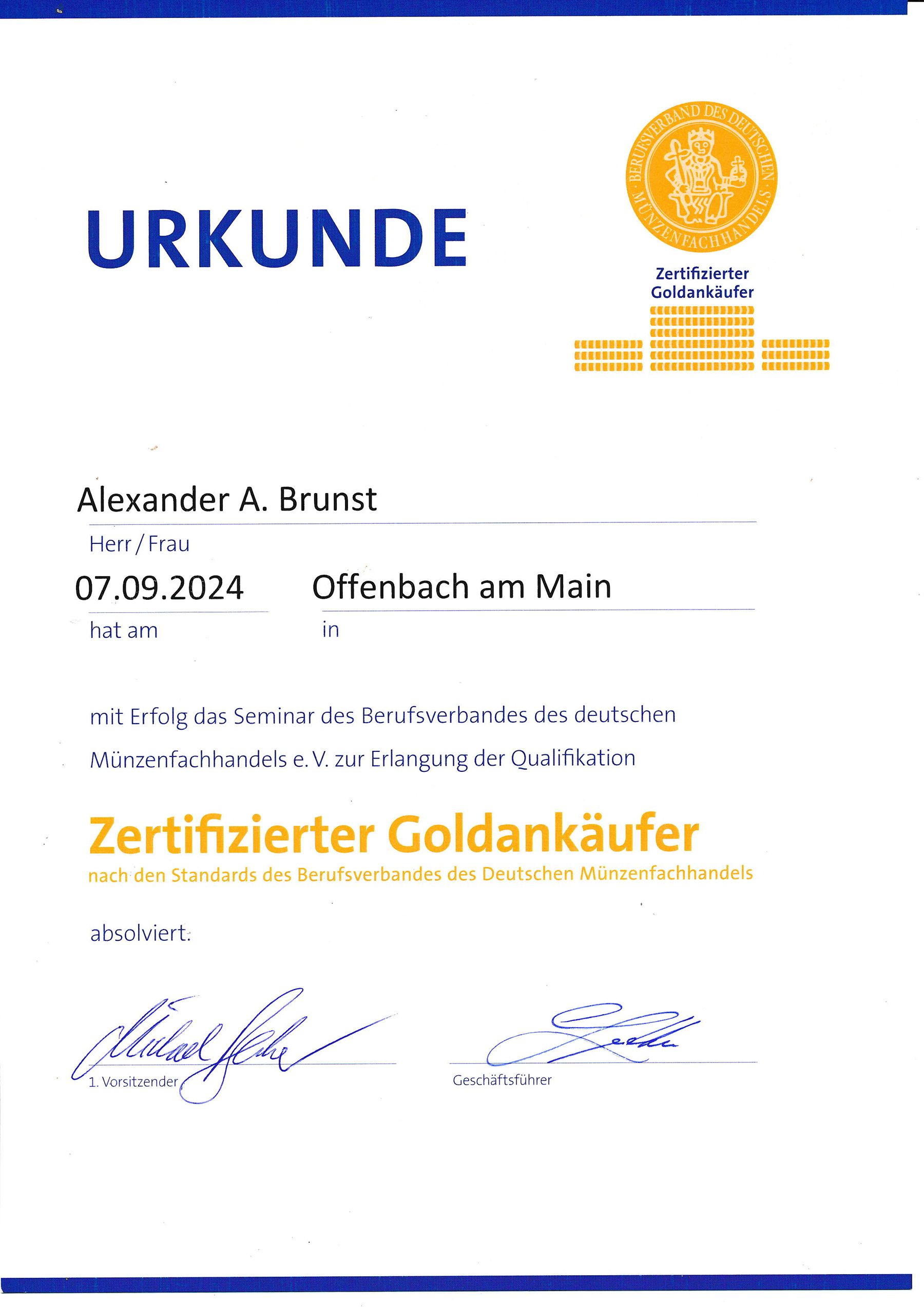 Zertifizierter Goldankäufer