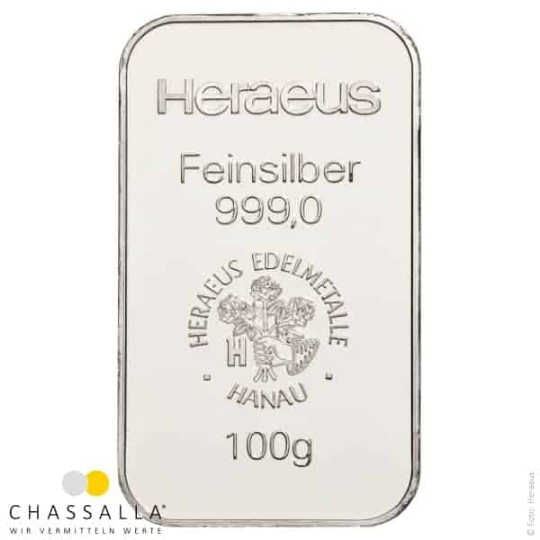 100 Gramm Silberbarren Heraeus 100 Gramm Silberbarren Heraeus
