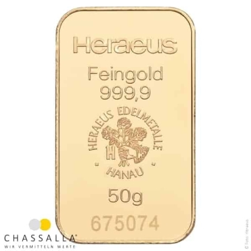 50 Gramm Goldbarren Heraeus