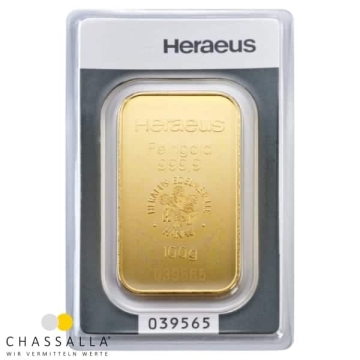 Produkt 100 Gramm Goldbarren Heraeus Foto