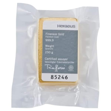 250 Gramm Goldbarren Heraeus