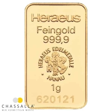 1 Gramm Goldbarren Heraeus
