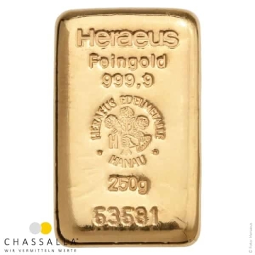 Produkt 250 Gramm Goldbarren Heraeus Foto