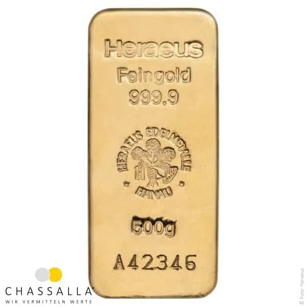 500 Gramm Goldbarren Heraeus