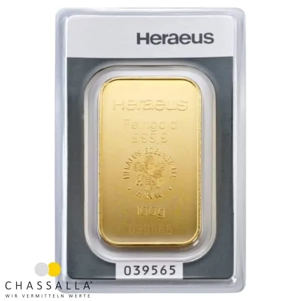 100 Gramm Goldbarren Heraeus