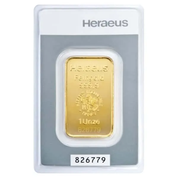 1 Unze (31,1 Gramm) Kinebar® Goldbarren Heraeus